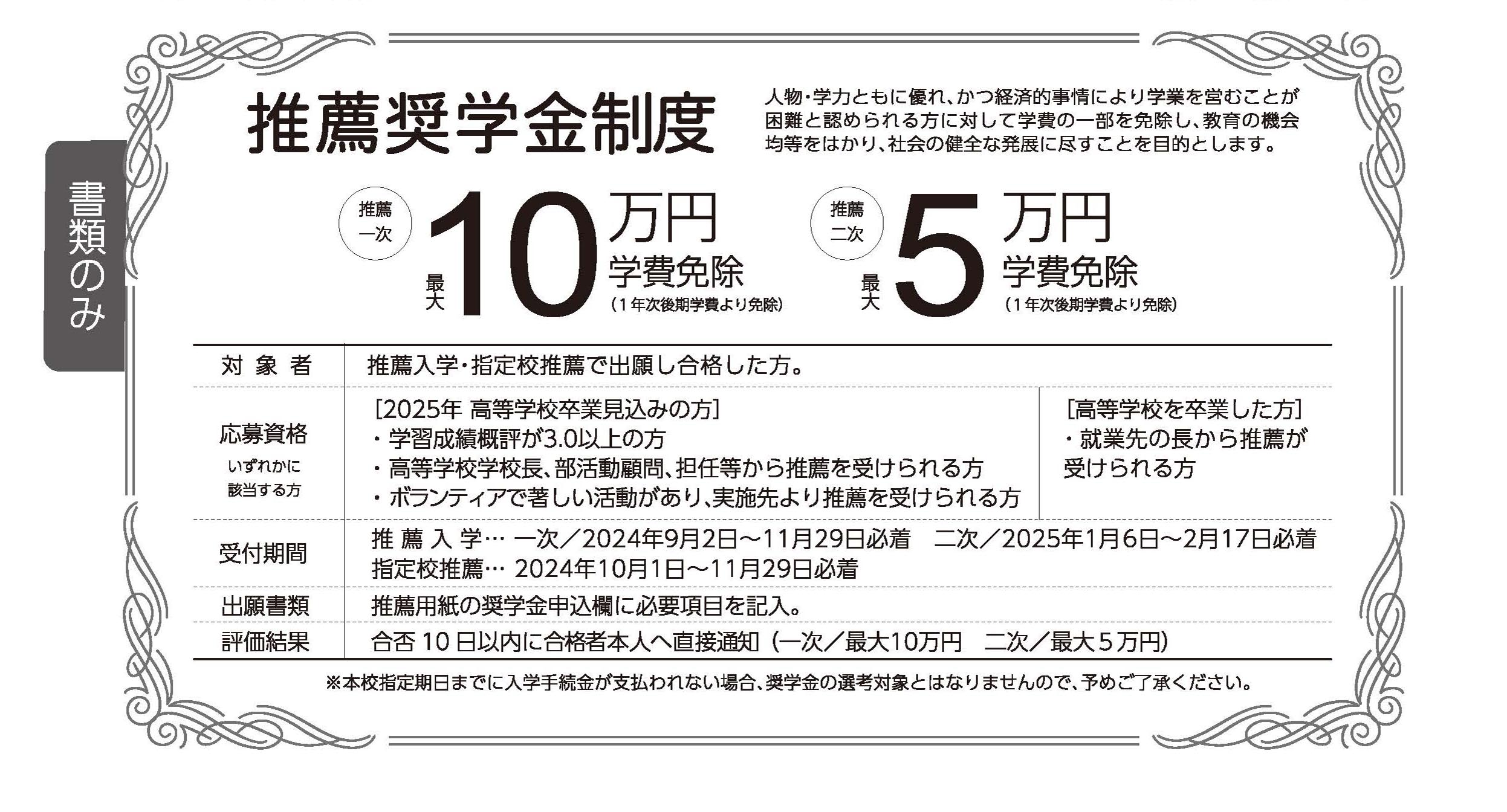 出願方法 推薦奨学金制度